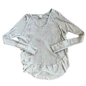 Free People We The Free Ribbed Waffle Knit Grey Thermal Top XS